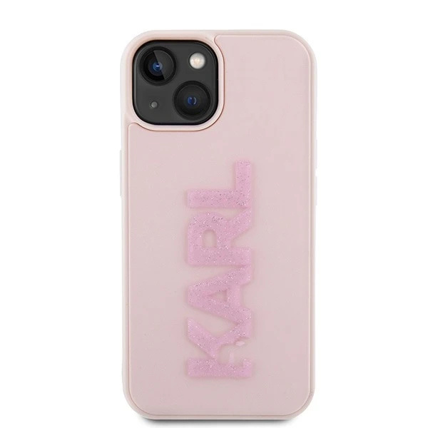 Pouzdro Karl Lagerfeld KLHCP15S3DMBKCP pro iPhone 15 6,1" růžový/růžový pevný obal 3D Rubber Glitter Logo