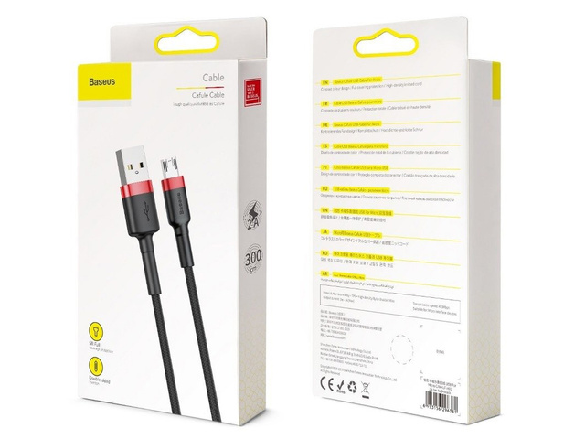 3 m langes Baseus Cafule-Kabel, strapazierfähiges Micro-USB-2A-rotes Nylonkabel