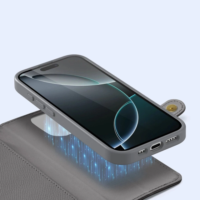 iPhone 16 Pro Max Dux Ducis Lawa Lederhülle mit MagSafe Wallet Grau