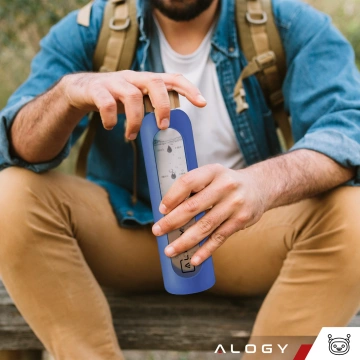 Пляшка скляна велика, поїлка Alogy Motivational мірний стакан 1л 1000мл силіконовий чохол синій