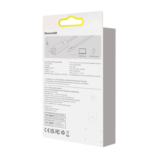 Baseus Lite Series USB-C na RJ45 síťový adaptér, 100 Mbps (černá)