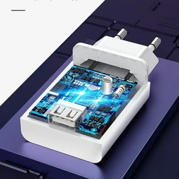 USAMS Nástěnná nabíječka 1x USB T22 18W 3A QC3.0 USB-C kabel 1m bílá/bílá (T48) T48OCLN01