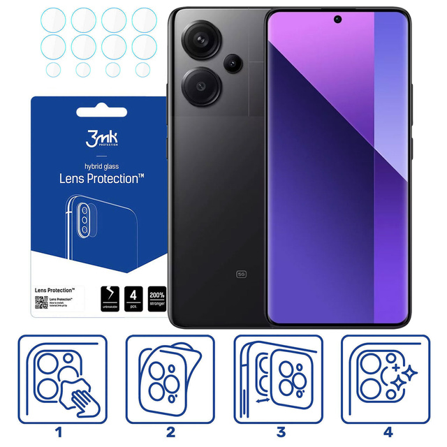 Hybridglas für Xiaomi Redmi Note 13 Pro Plus Kameraobjektivschutz 3mk Objektivschutz 4x Set