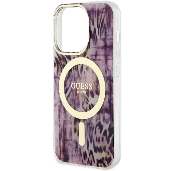 Guess GUHMP14LHLEOPWP Handyhülle für Apple iPhone 14 Pro 6.1" pink/pink Hardcase Leopard MagSafe