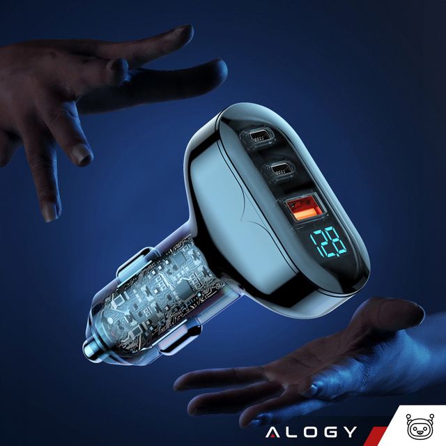 Nabíječka do auta 2x USB-C C PD 36W USB QC 3.0 LED rychlá pro telefon, výkonný 72W Alogy černá