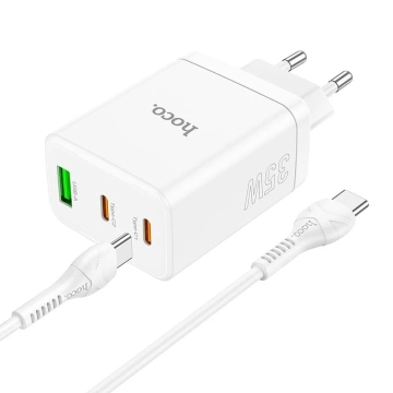 HOCO nástenná nabíjačka 2 x Typ C USB A kábel Typ C až Typ C PD QC3.0 3A 35W Biela