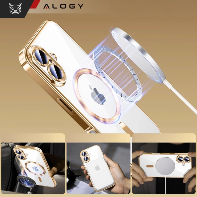 Case MagSafe Case for iPhone 16 Glamour Luxury Slim Ring Alogy case gold transparent