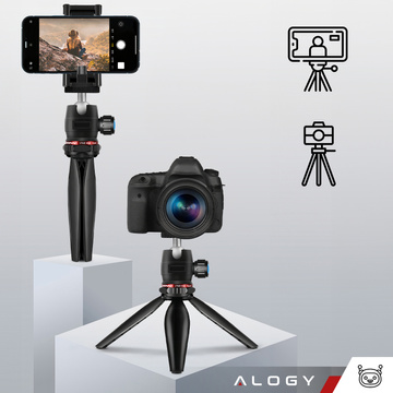 Alogy Mini Tripod Phone Holder Liginn Tripod for taking photos for GoPro camera phone ring lamp 1/4 Black