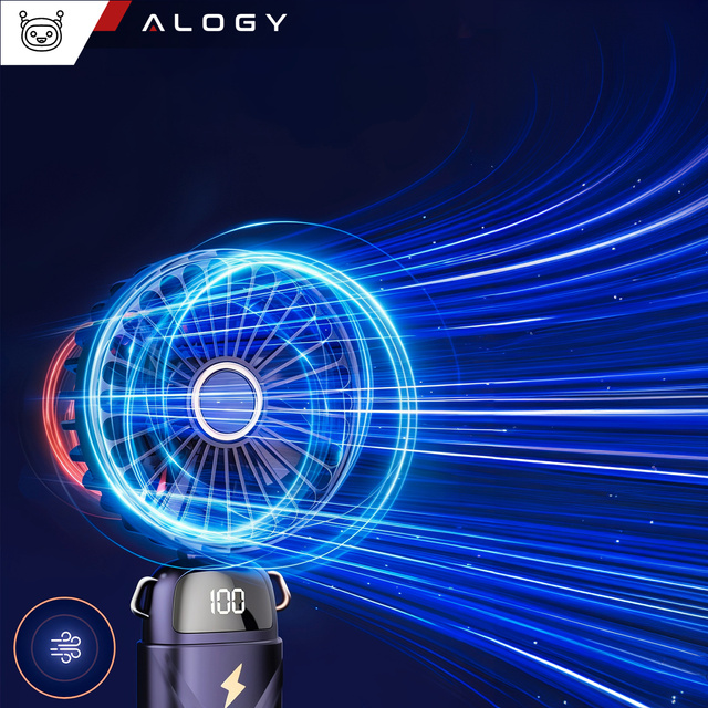 Ventilátor, ručný stolný ventilátor, Alogy, bezdrôtový, prenosný, stojaci so stojanom na telefón, námornícka modrá