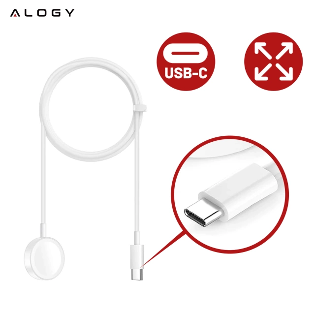 Alogy magnetický QI indukčný nabíjací kábel pre Apple Watch USB-C typ C 100cm 1M biely