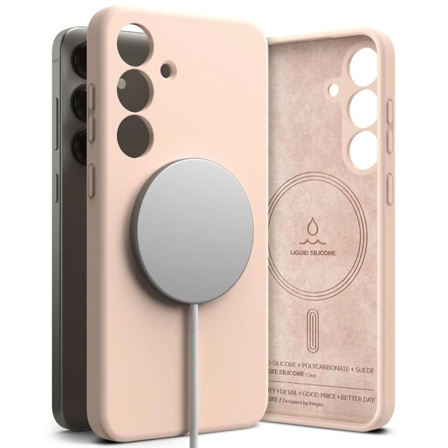 Silikónový kryt na Samsung Galaxy S25 Plus, ružový, pieskovo-silikónový, magnetický, MagSafe