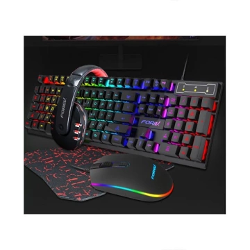 Drátová klávesnice, myš, sluchátka, podložka, set Forev FV-Q809 4v1