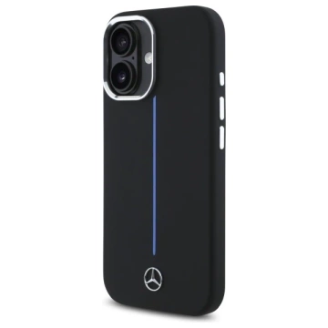 Чохол Mercedes для iPhone 16 6.1" Black MagSafe Hardcase Silicone Blue Stripe