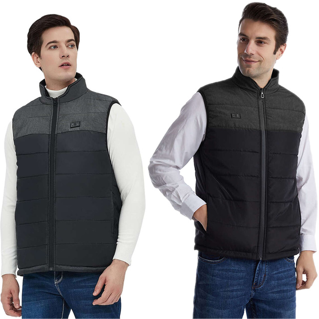 Heated Vest Heated Women's Men's Quilted Sleeveless Jacket Electric Jacket Unisex Size L Winter Warm Black Gray