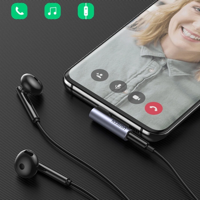 Ugreen AV154 adaptér USB-C na Mini Jack 3,5 mm audio 90° šedý