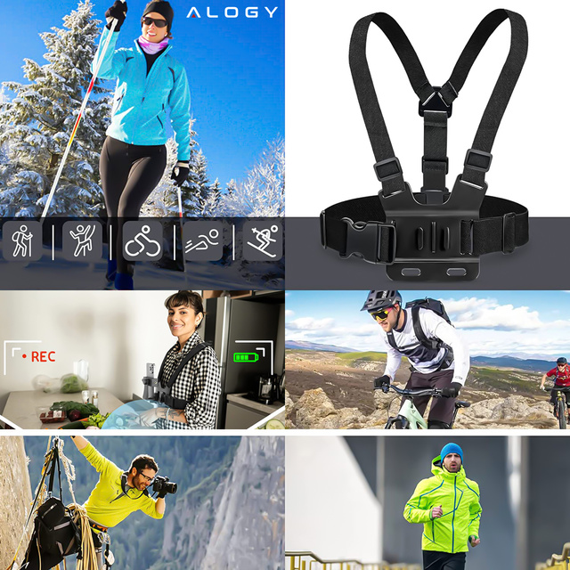 Športový postroj Alogy Hrudný držiak na kameru, GoPro kamery, univerzálny telefón Black