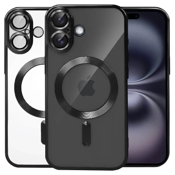 Puzdro MagSafe pre Apple iPhone 16 Alogy Glamour Luxury Ring kryt čierny a priehľadný