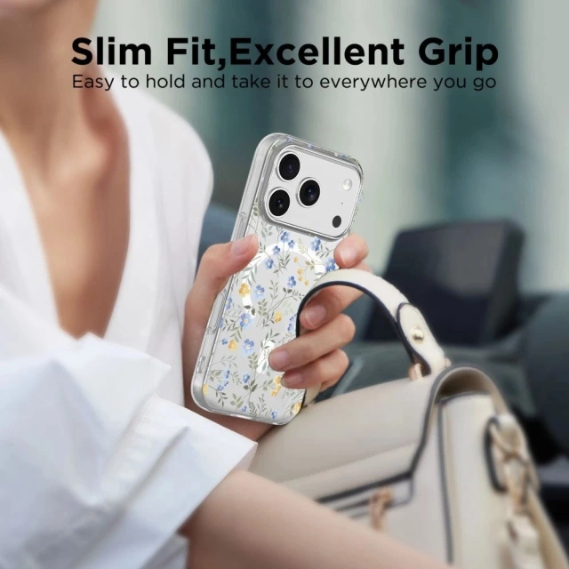 Etui Tech-Protect FlexAir MagSafe do iPhone 17 Pro, stokrotki z liśćmi