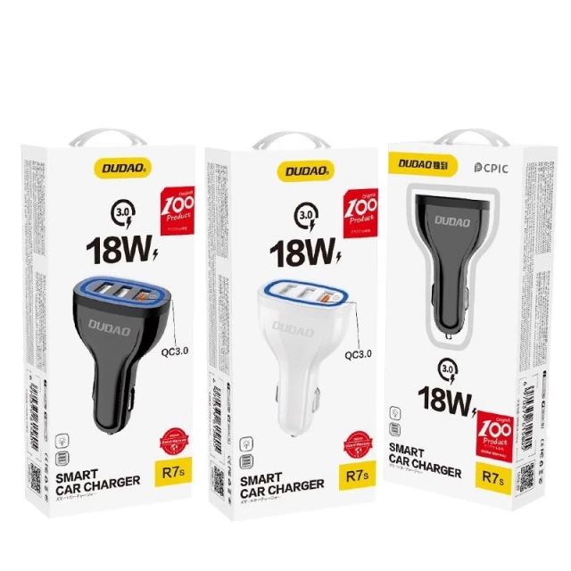 Dudao nabíječka do auta Quick Charge Quick Charge 3.0 QC3.0 2.4A 18W 3x USB bílá (R7S bílá)