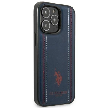 Puzdro US Polo USHCP14XPFAV na telefón Apple iPhone 14 Pro Max 6,7" námornícka modrá/námornícka modrá kožený steh