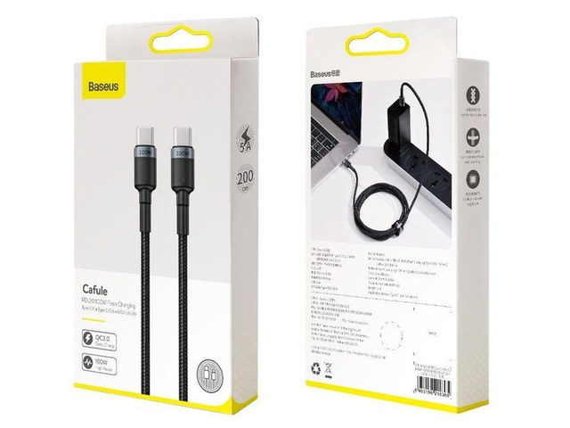 Kábel 2m Baseus Cafule USB-C Quick Charge 3.0 PD 2.0 100W 5A Szary