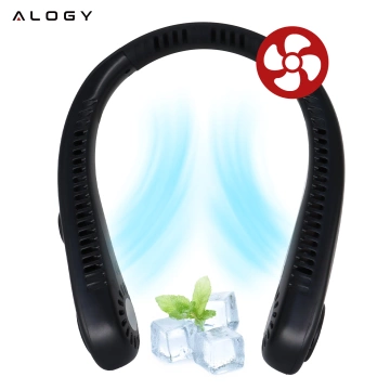 Міні-циркулятор для шиї Alogy BreezeNeck™ з дисплеєм, 1500 мАг, чорний