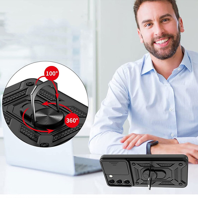 Alogy Camshield Stand Ring Case with Camera Cover для Samsung Galaxy S23 Plus Armored Black