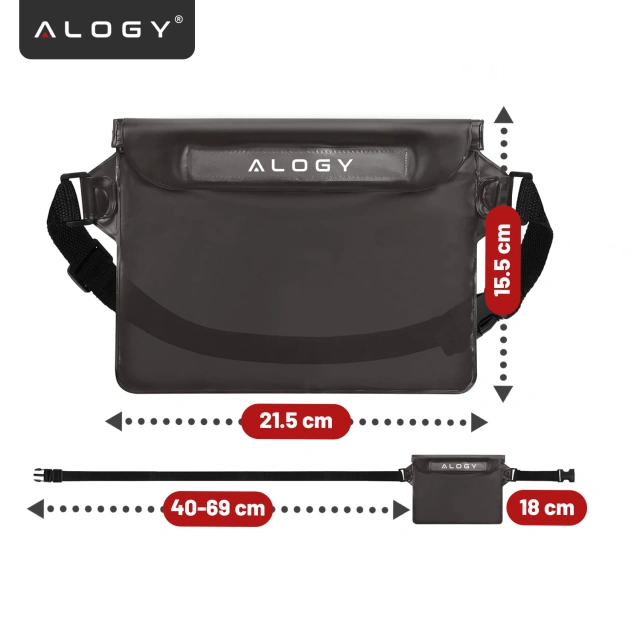 Waterproof case waist bag phone case water resistant 21.5x23.5cm Alogy Waterproof Black