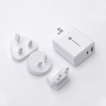 3in1 FORCELL F-ENERGY Type C USB A PD QC4.0 3A 45W Wall Charger with Interchangeable Plugs White