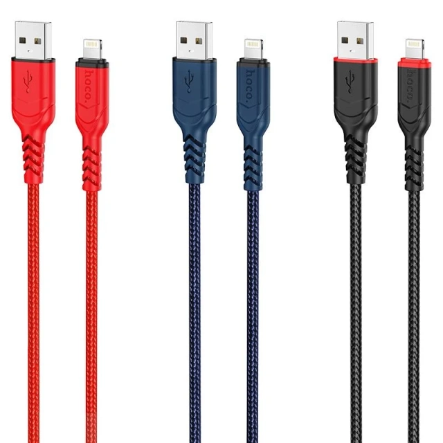 Кабель HOCO USB-A на Lightning X59 3 м, чорний, міцний нейлоновий обплетений, 2.4A