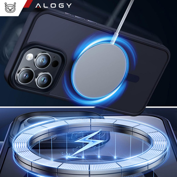 Case for iPhone 15 Pro MagSafe Matt Case Cover frosted Alogy Ring armored phone case Navy blue