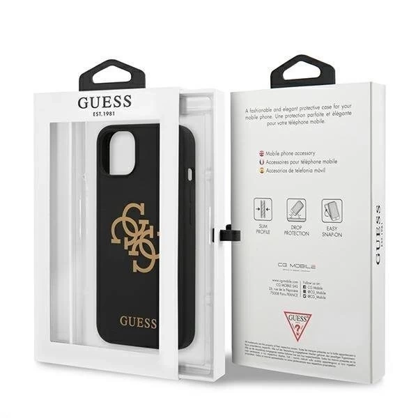 Guess GUHCP13SLS4GGBK iPhone 13 mini 5,4" čierne/čierne pevné puzdro Silikónové 4G logo