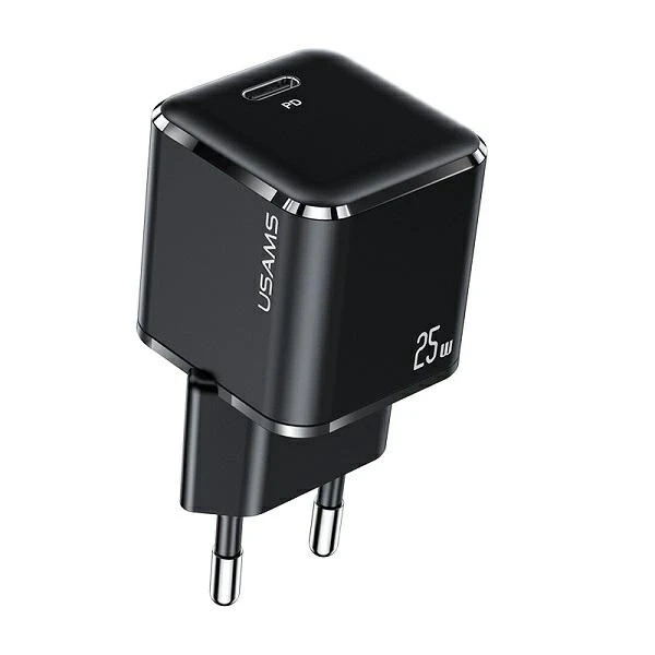 Настінний зарядний пристрій USAMS 1x USB-C T42 mini 25W (лише головка) Super SI 5V-3A PD3.0 Fast Charging чорний/чорний CC140TC01 (US-CC140)