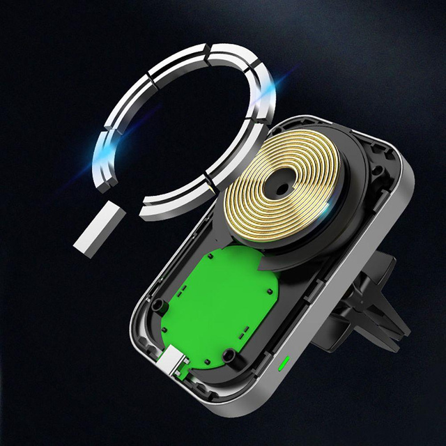 Магнітний автотримач MagSafe CW19 із зарядним пристроєм Qi Black