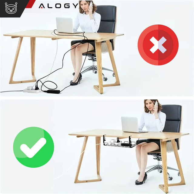 Držák organizéru kabelů police na kabely stolní lišty pod stůl hliník 38,5 cm Alogy Black