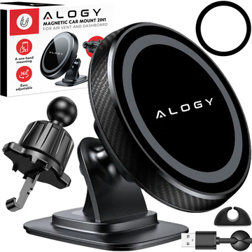 Magnetický držák telefonu do auta, okno, mřížka, kokpit, palubní deska, auto, telefon, Alogy Black Organizer