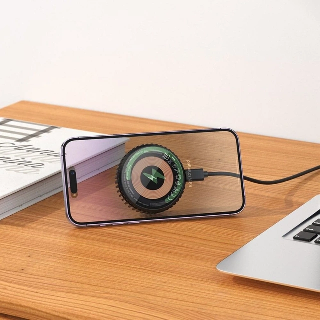 Indukčná nabíjačka Hoco 2v1 15W Qi MagSafe s ventilátorom – čierna