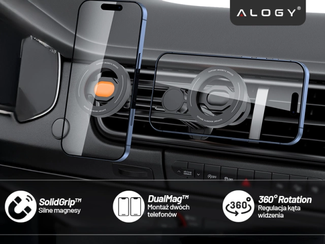 Car Air Vent Holder - MagSafe Dual Holder for 2 Phones, Strong and Stable, Magnetic Design - Alogy MagGrip™ Duo Black
