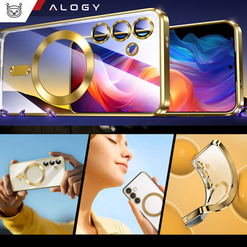Чохол для Samsung Galaxy S24 Mag Safe Glamour Case Ring корпус захист камери Alogy Gold прозорий