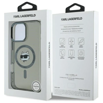 Karl Lagerfeld iPhone 16 Pro Max 6.9" Case Black MagSafe Hardcase IML Metal Choupette Head
