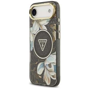 Etui Guess MagSafe do iPhone 17 Air IML Glitter Flowers Triangle Black