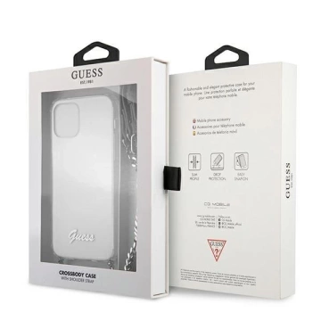 Guess GUHCP12MKC4GSSI iPhone 12/12 Pro 6,1" priehľadné pevné puzdro 4G strieborná retiazka