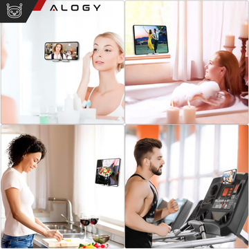 2x Nástěnný držák na telefon tablet 4-12" závěsný háček hliníkový háček na nástěnné zrcadlo Alogy Silver