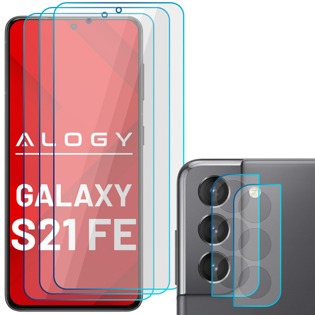3x 9H gehärtetes Glas für den Bildschirm, 2x Glas für das Objektiv der Alogy Glass Pack Kamera für das Galaxy S21 FE