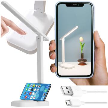Stolní LED noční světlo Stolní lampa na čtení Dotykově nastavitelné 3 režimy Bezdrátový kabel USB Bílý