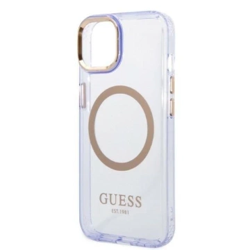 Etui Guess GUHMP14SHTCMU do Apple iPhone 14 6,1" purpurovo/fialové pevné puzdro Gold Outline Translucent MagSafe