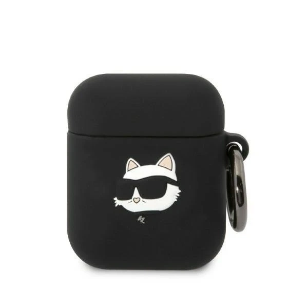 Protective case for headphones Karl Lagerfeld KLA2RUNCHK for Apple AirPods 1/2 cover black/black Silicone Choupette Head 3D
