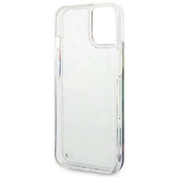 Etui Guess GUHCP14SLFLSB do Apple iPhone 14 6,1" niebieski/modré pevné puzdro Flower Liquid Glitter
