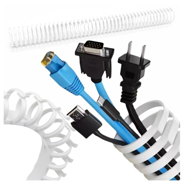Pružinový organizér káblov pod stôl - Flexibilný kryt na správu káblov 50x4 cm, samolepiaci, na organizáciu káblov - Alogy CableStrip™ biely