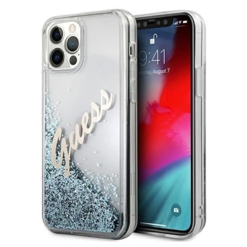Guess GUHCP12LGLVSBL iPhone 12 Pro Max 6,7" niebieski/синій жорсткий чохол Glitter Vintage Script